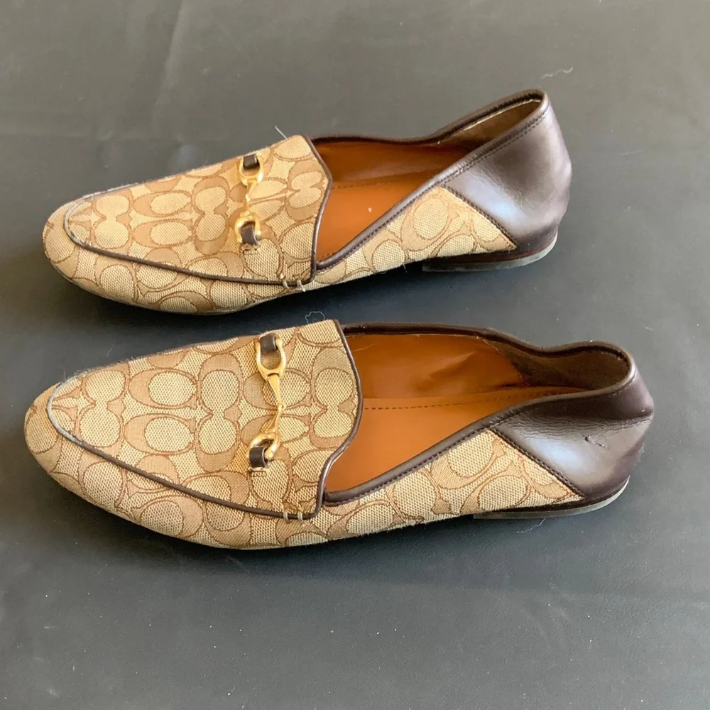Coach Signature C Canvas Horsebit Loafers Brown Leather Trim